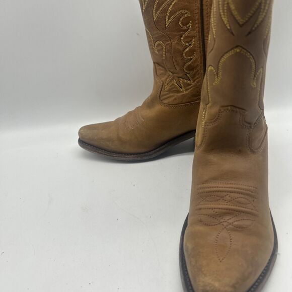 Old West Boots Boys 13 Tan Cowboy Western Embroidered Pullon - Picture 6 of 10